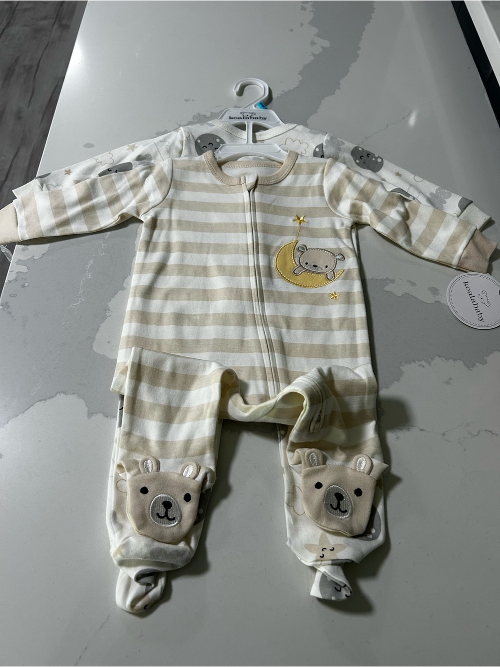 Koala Kids Beige & White Striped Bear Moon Footed One-Piece